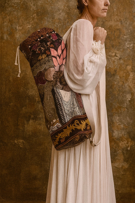 OV Yoga bag, antique patchworked organic recycled cotton yoga bag