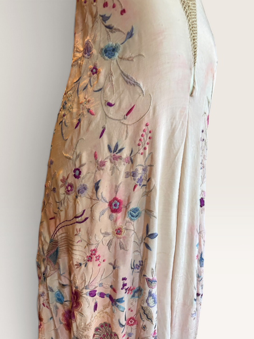 Daria, reworked bias cut cream piano shawl embroidered fringed dress