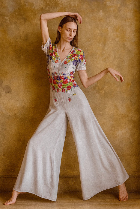 Sonia, reworked 30s silk floral flaired jumpsuit