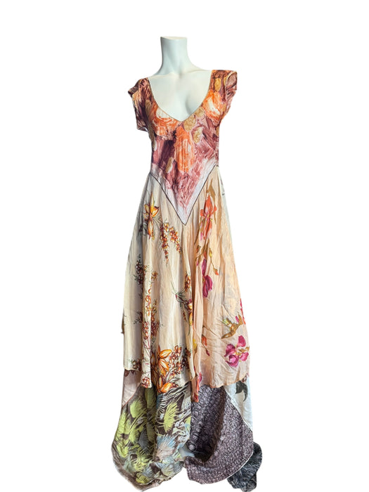 Once, reworked 40s silk floral scarf asymmetric handkerchief dress
