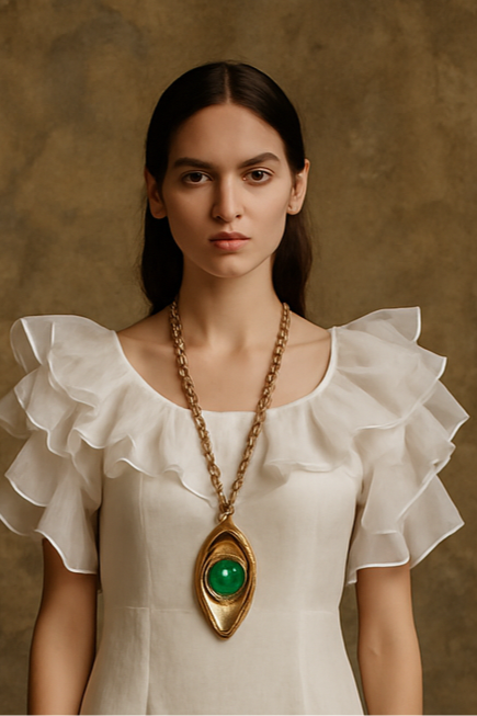 Montse, 70s green eye gold metal necklace