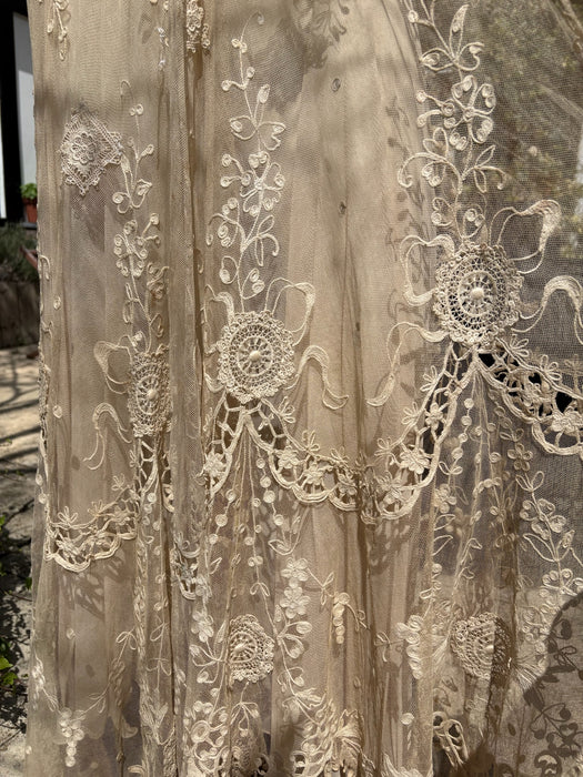 Daisy, 20s black and gold floral sequins and Victorian ecru lace dress