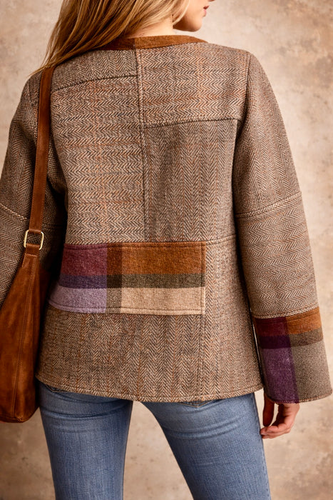 Chiara, reworked vintage Irish wool patchwork jacket