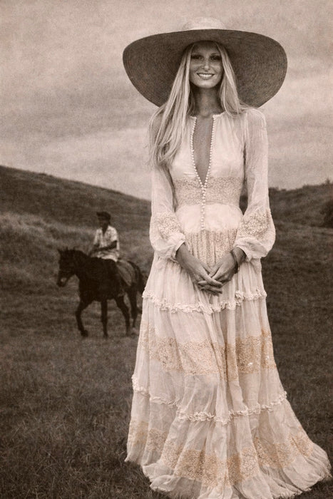 Sabine, 30s off white chiffon and cream lace tiered buttoned dress