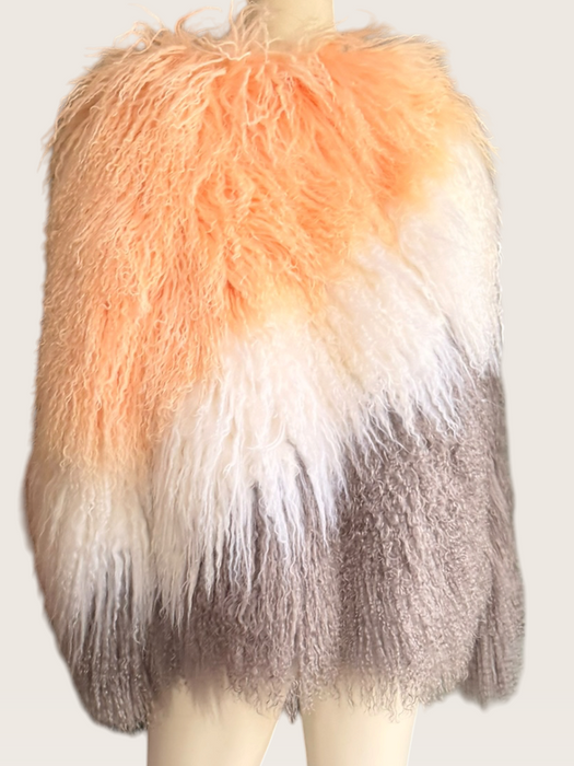 Magda, vintage Mongolian fur tri colour jacket