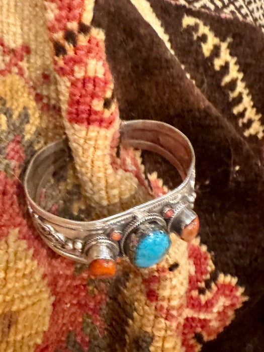 Layla, antique silver Native American turquoise and coral cuff