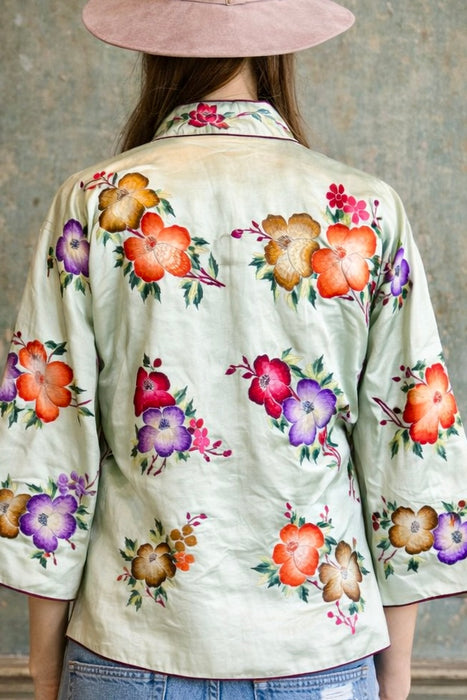 Tara, 40s Chinese mint green embroidered floral jacket