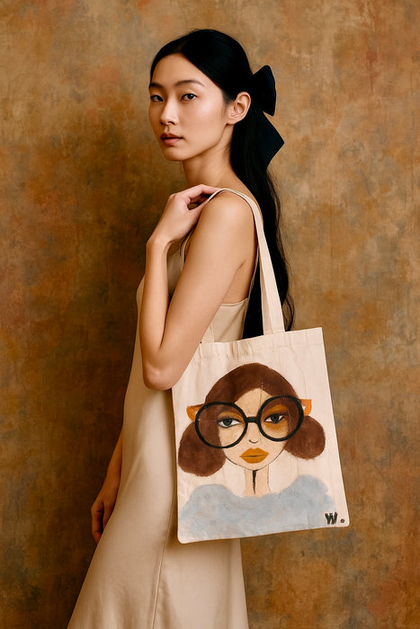 One Vintage hand painted tote bag