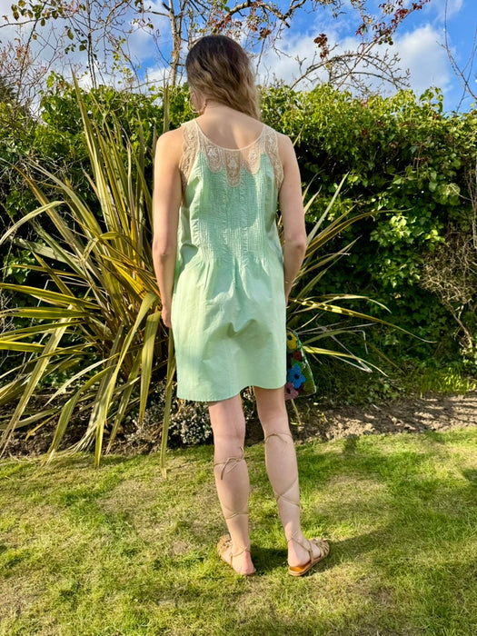Lidia, 30s aqua green cotton and lace dress