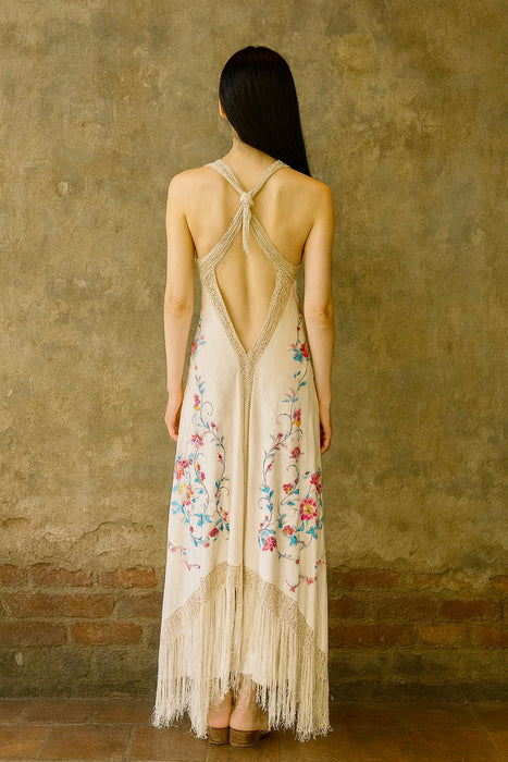 Belen, reworked 1940s floral Oriental embroidered shawl dress