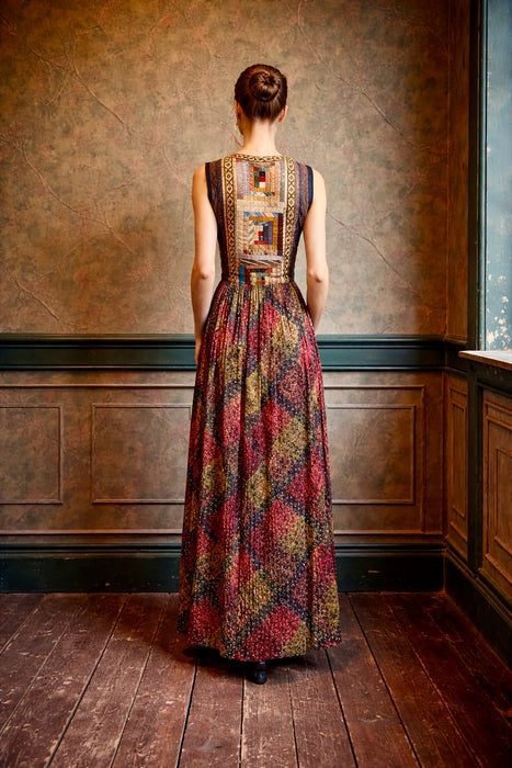 Ophelia, reworked sequins silk and patchwork dress