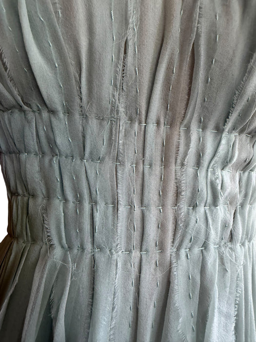 J Mendel, duck egg blue, chiffon draped corseted dress