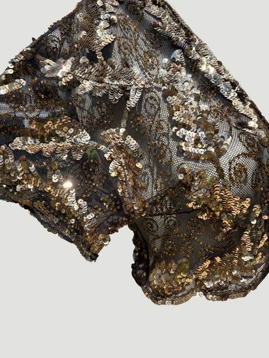 Daisy, 20s black and gold floral sequins and Victorian ecru lace dress