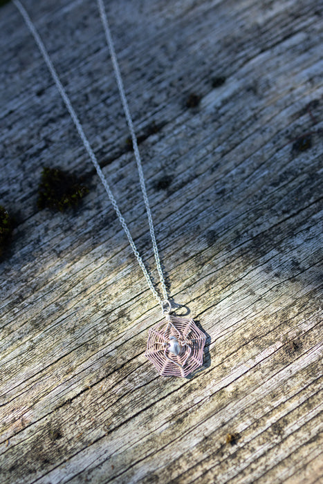 Lane, Victorian silver spiderweb charm on a silver chain