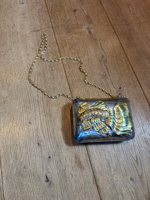 Koi, 70s metal silver and brass modernist chain handbag