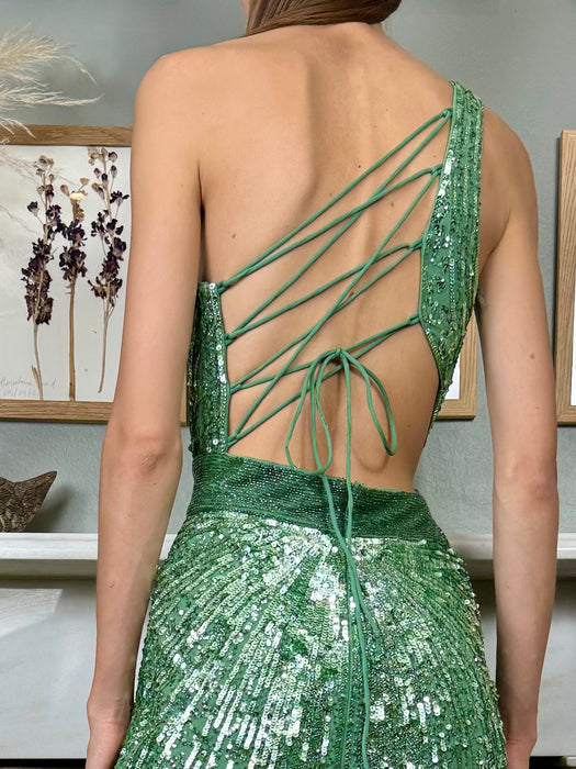 Ritual, 80s green sequins long gown