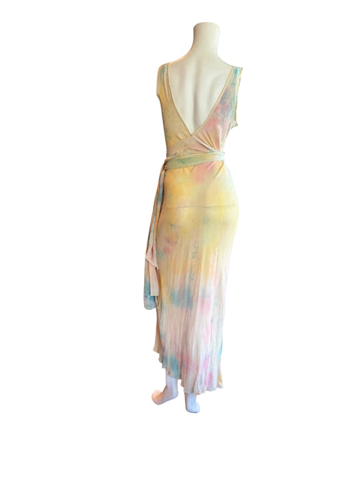 Aline, hand dyed 30s silk bias cut dress with attached belt/cape