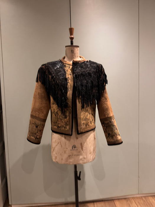 Christine, reworked French tapestry jacket with Edwardian lace tassel