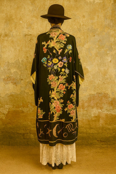Morgane, 40s Mystical reworked silk embroidered kimono