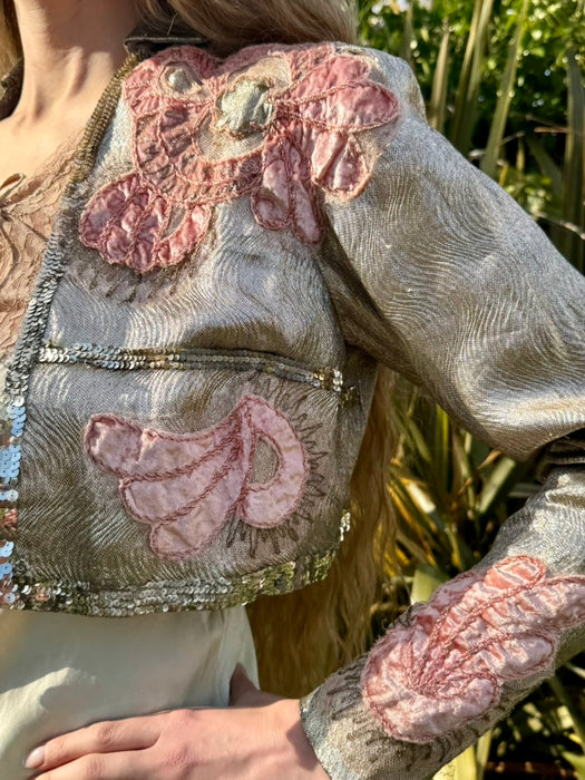 Cassius, 20s silver lamé jacket with pink velour appliqués