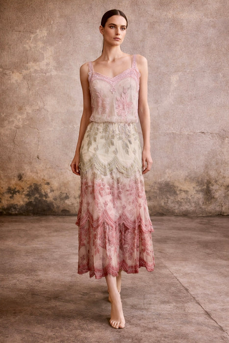Bona, 70s hand dyed lace ombré scalloped dress