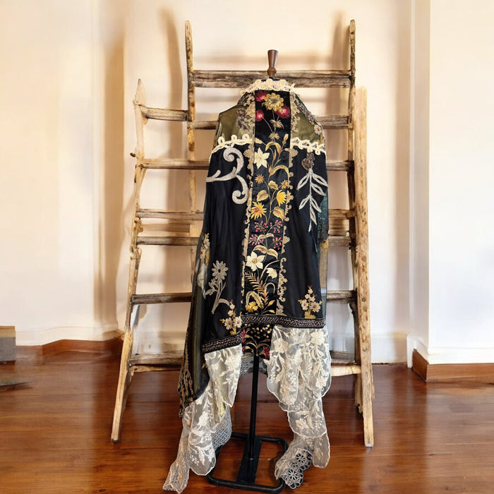 Anchor, reworked Antique French net and lace patchwork cape