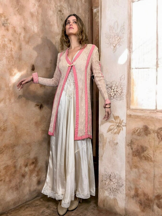 Basma, 20s pink and cream cotton ribbon work jacket