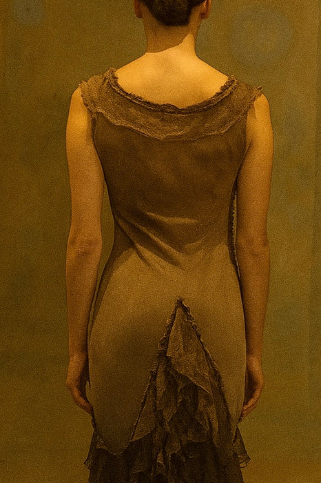 Anita, hand dyed vintage fishtail ombré muslin tiered dress