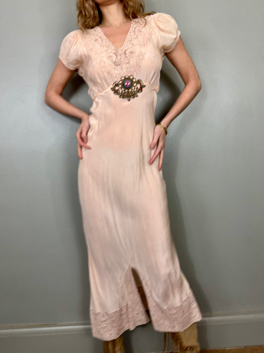 Basha, 30s light oink silk aand lace bias cut dress