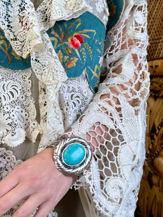 Alfie, 70s silver and faux turquoise cuff