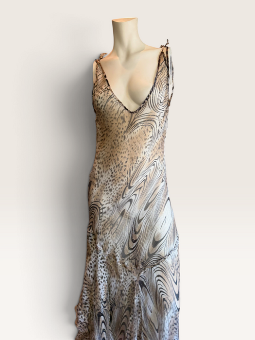 Ranah, 90s bias cut animal print asymmetric chiffon dress