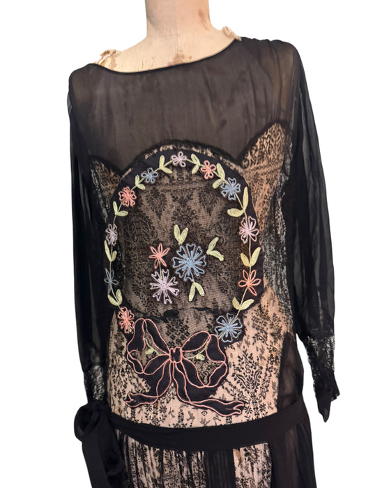 Orla, 30s silk and lace embroidered dress