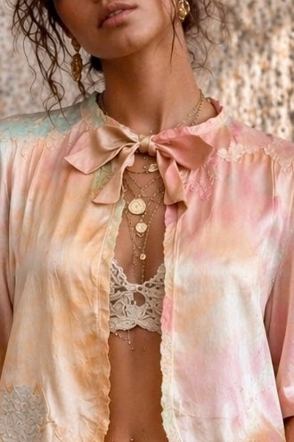 Kaz, 30s hand dyed silk and lace rainbow bolero with necktie