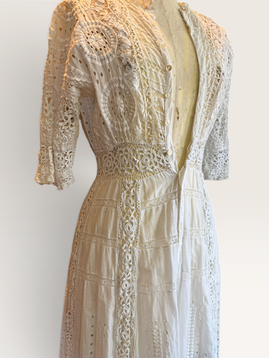 Adina, Edwardian white lace and eyelet long dress