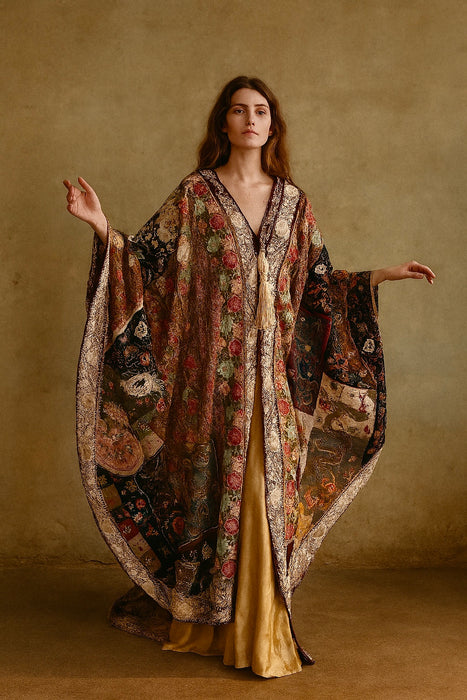 Thea, patchwork 19thC embroidered cape