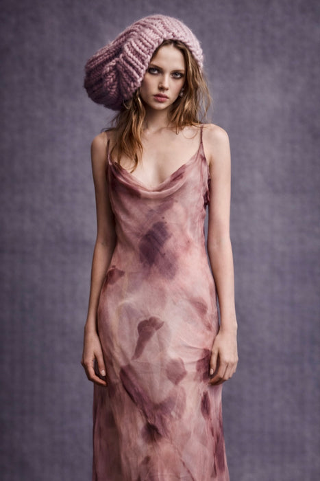 Monique, 90s antique pink hand dyed silk chiffon bias cut sheer dress