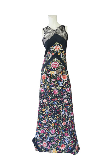 Avens, 40s reworked floral embroidered fringed scarf dress