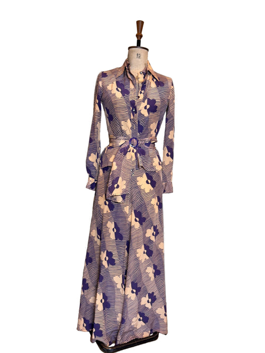 Mary, 70s silk floral print halter dress, bolero and belt