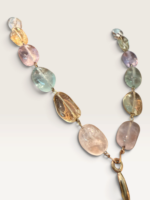 Jasmir, reworked pearlised vintage butterfly necklace with pastel crystals