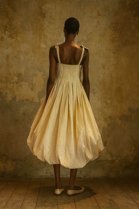 Norma, reworked silk parachute draped dress
