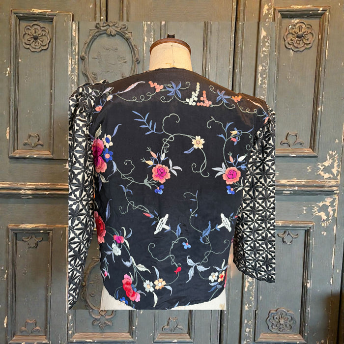 Jade, reworked vintage silk floral jacket with flare sleeves