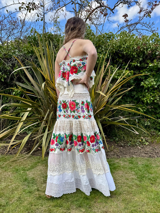 Calico, 40s reworked Mexican floral and lace embroidered dress