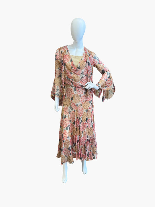 Quartz, 30s floral chiffon and lace dress and jacket