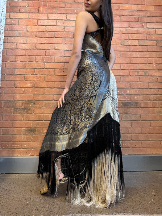Heron, 20s lamé ombré fringed dress