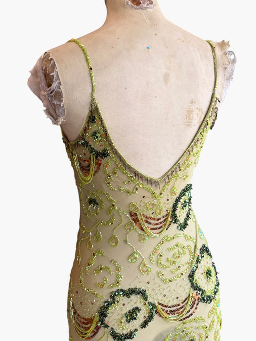 Flora, vintage bias cut beaded dress with ombré frill design