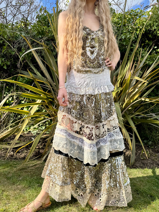 Madeus, reworked 20s sequins and lce tiered dress