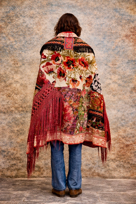 Fray, reworked Kashmiri embroidered and beaded cape