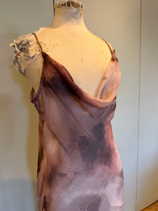 Monique, 90s antique pink hand dyed silk chiffon bias cut sheer dress