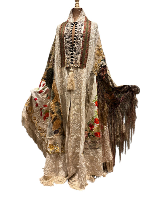 Donna, Reworked 40s Kashmiri embroidered patchwork fringed cape