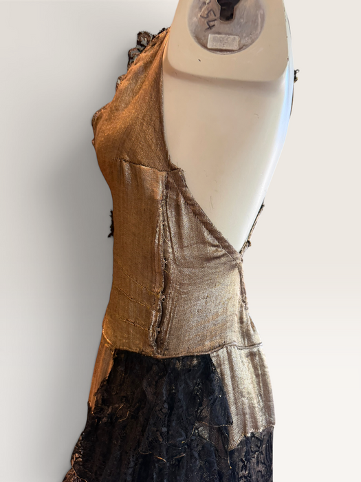 Fay, reworked 1930s gold and black lace tiered dress